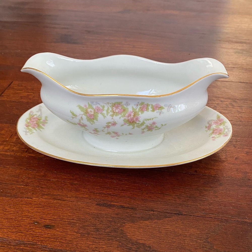 Vintage PMR Bavaria Jaeger & Co Porcelain Gravy Boat with Underplate